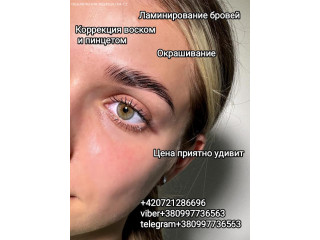 Окрашивание, коррекция пинцетом и воском,ламинирование бровей.